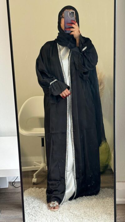 Lily front open abaya in Black