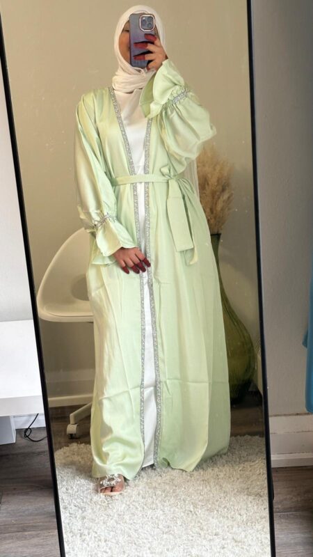 Lily front open abaya in Light Green